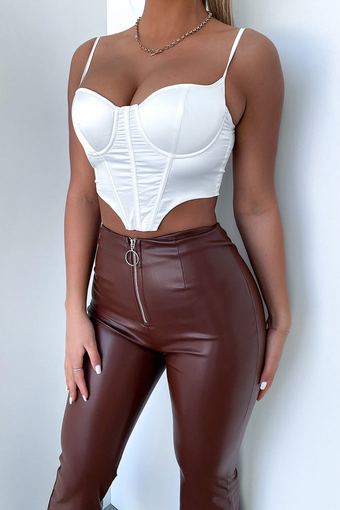 Azure Leather Flare Pants - Brown PU