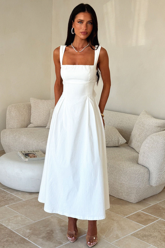 Chantelle Square Neck Midi Dress - White Thats So Fetch NZ Chantelle Square Neck Midi Dress - White Thats So Fetch NZ