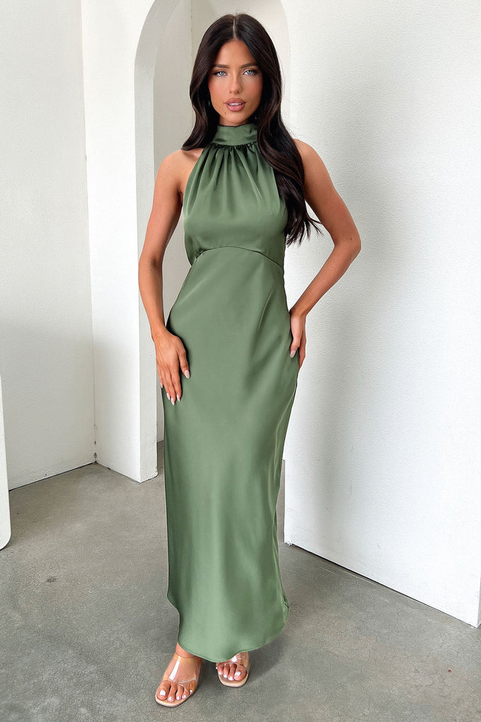 Daphne High Neck Maxi Dress - Olive Thats So Fetch NZ Daphne High Neck Maxi Dress - Olive Thats So Fetch NZ