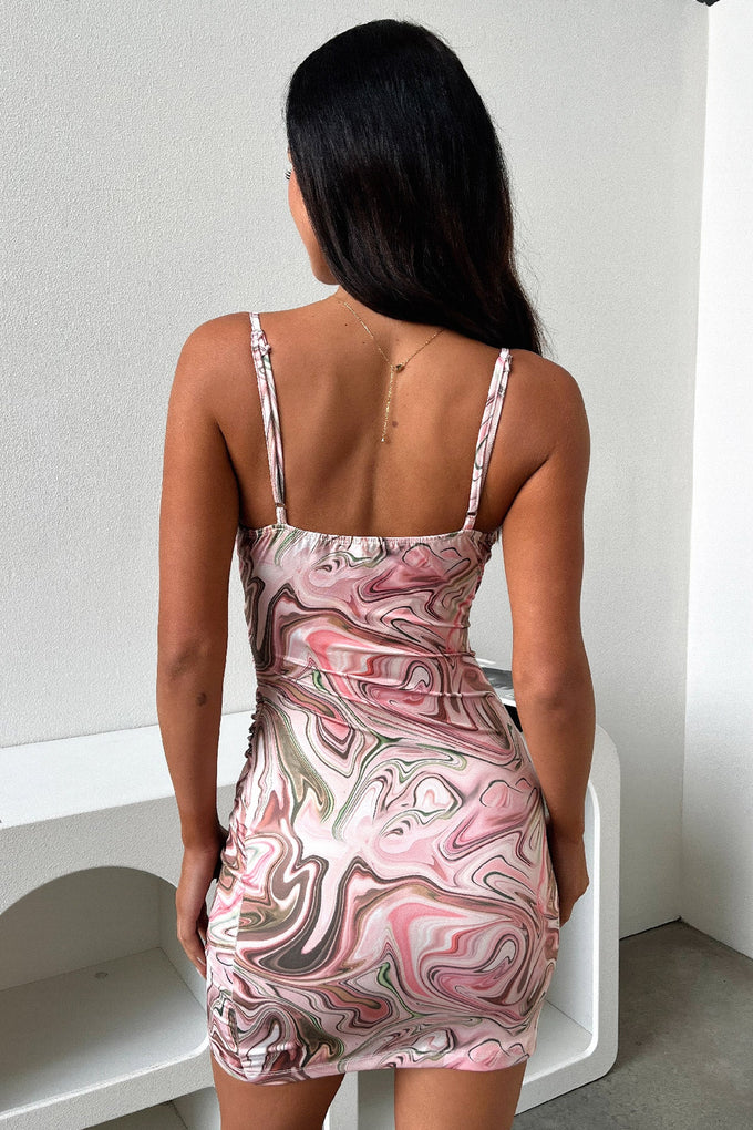 Ishan Dress - Pink Swirl Print