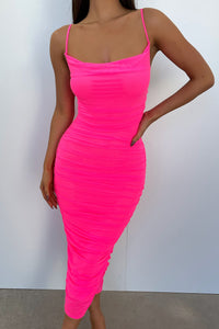 Linda Midi Dress Neon Pink Thats So Fetch NZ