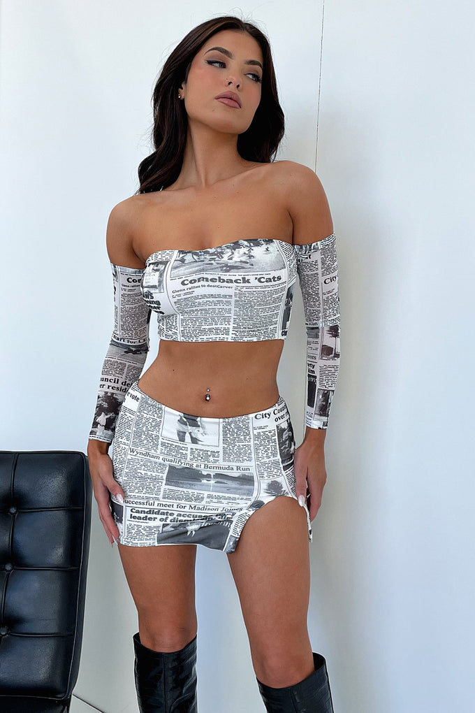 Mikayla Skirt - Grey News Paper Skirt