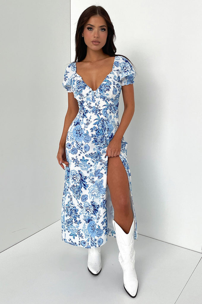 Solem Midi Dress - Blue Floral